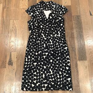 Ann Taylor Black White Polka Dot Vneck Dress Size 6
